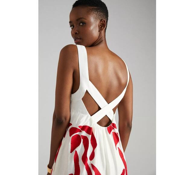 NWT Anthropologie Front Cutout Maxi Dress $248 MEDIUM Red Motif EMBROIDERED - Picture 3 of 7